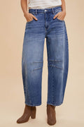 Annie Wear Mid Rise Barrel Leg Jeans with Pockets - Hovatok