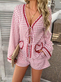 Devine Tie Front Contrast Plaid Shirt and Shorts Set - Hovatok