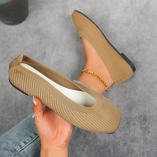 Knitted Square Toe Flat Slip-Ons - Hovatok