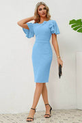 Slit Round Neck Flutter Sleeve Dress - Hovatok