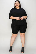 Basic Bae Bamboo Full Size V-Neck Drop Shoulder T-Shirt and Shorts Set - Hovatok