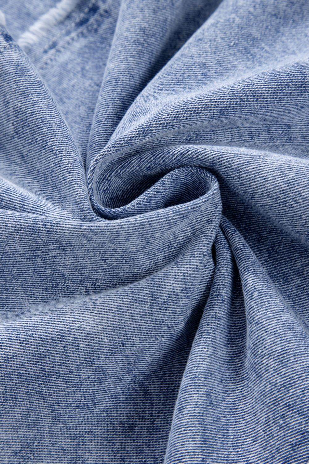 Raw Hem Button Down Long Sleeve Denim Dress - Hovatok