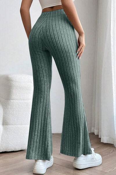 Basic Bae Full Size Ribbed High Waist Flare Pants - Hovatok