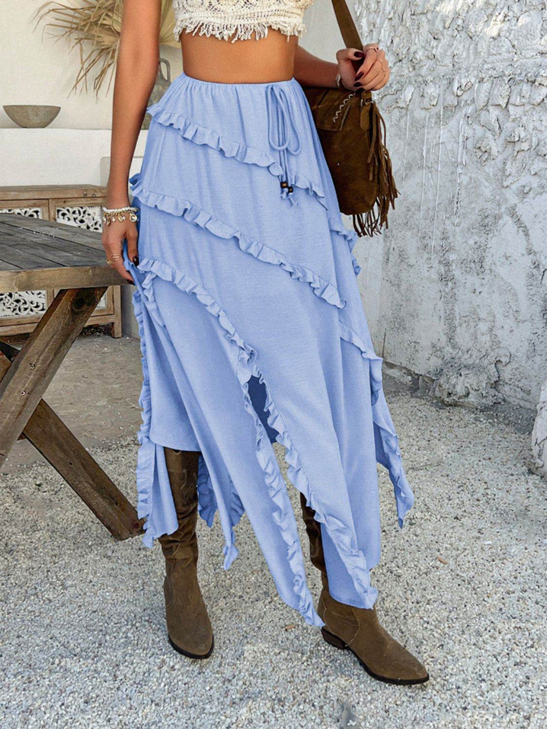 Devine Slit Drawstring Ruffled Skirt - Hovatok