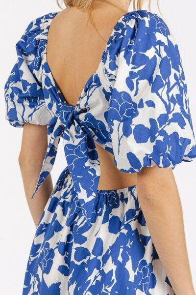 Mittoshop Cutout Back Floral Sweetheart Neck Puff Sleeve Dress - Hovatok