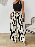 Cutout One Shoulder Top and Printed Pants Set - Hovatok