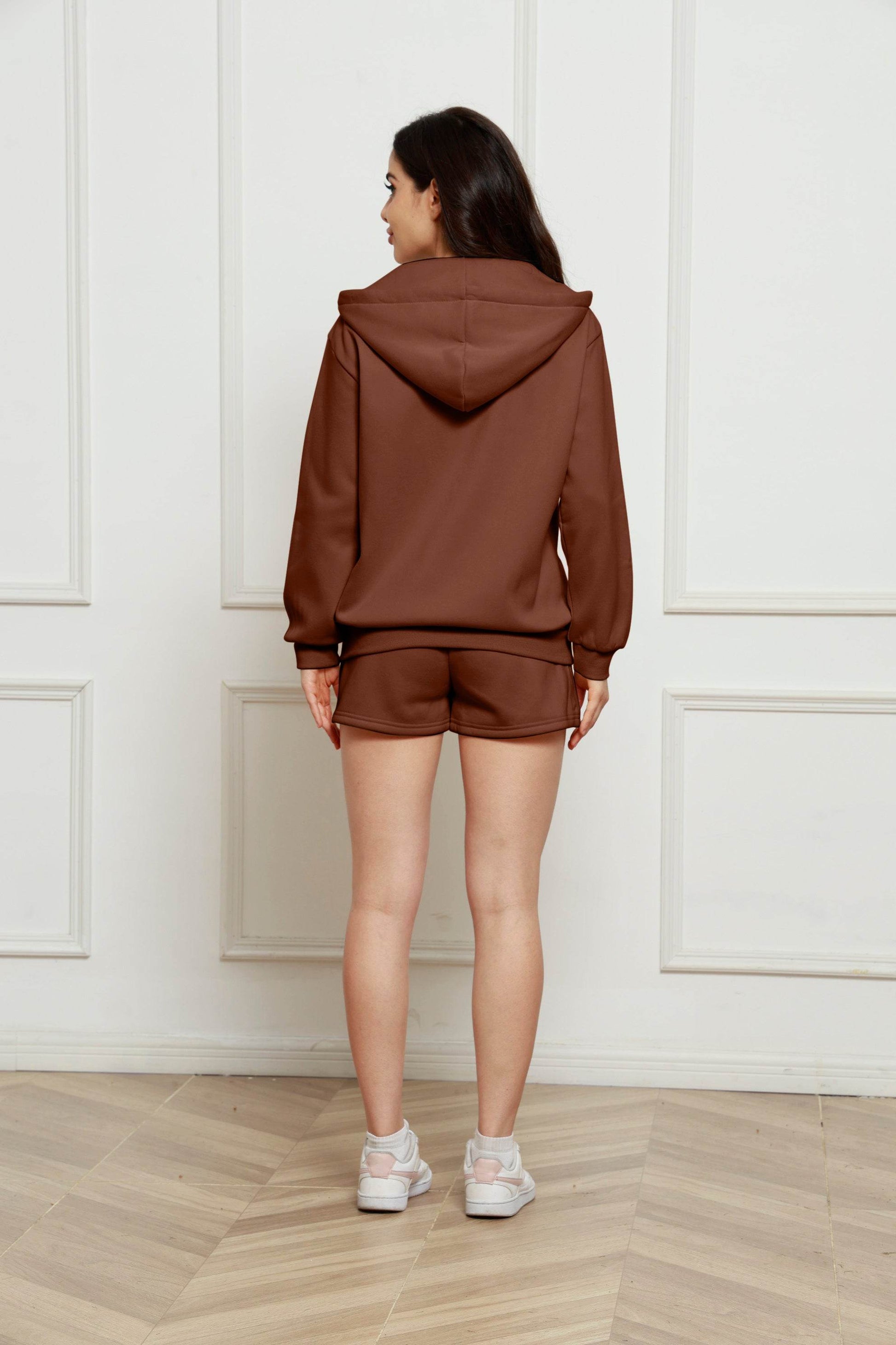 Zip Up Drawstring Hoodie and Shorts Set - Hovatok