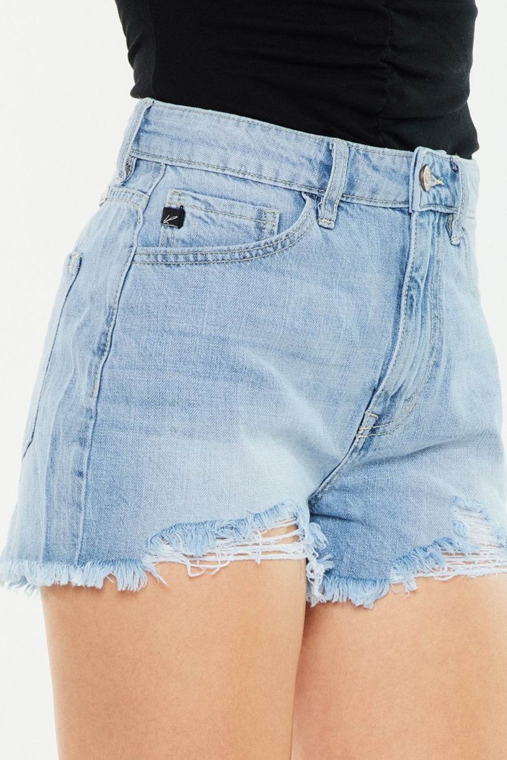 Kancan Raw Hem Distressed High Waist Denim Shorts - Hovatok