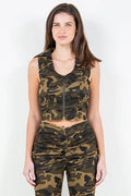 American Bazi Zip Up Camo Crop Denim Vest - Hovatok