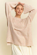 Davi & Dani High-Low Round Neck Drop Shoulder Sweater - Hovatok