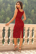 Sequin Sleeveless Slit Dress - Hovatok