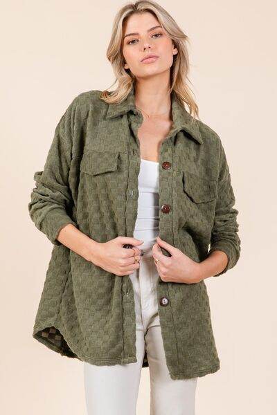 BOMBOM Checkered Button Down Dropped Shoulder Shacket - Hovatok