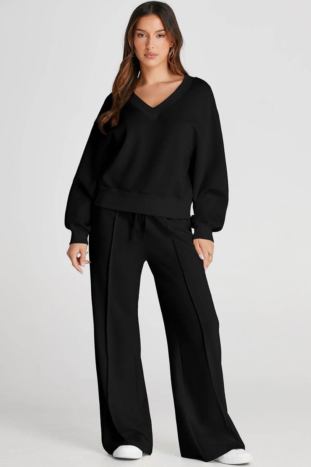 V-Neck Long Sleeve Top and Pants Active Set - Hovatok