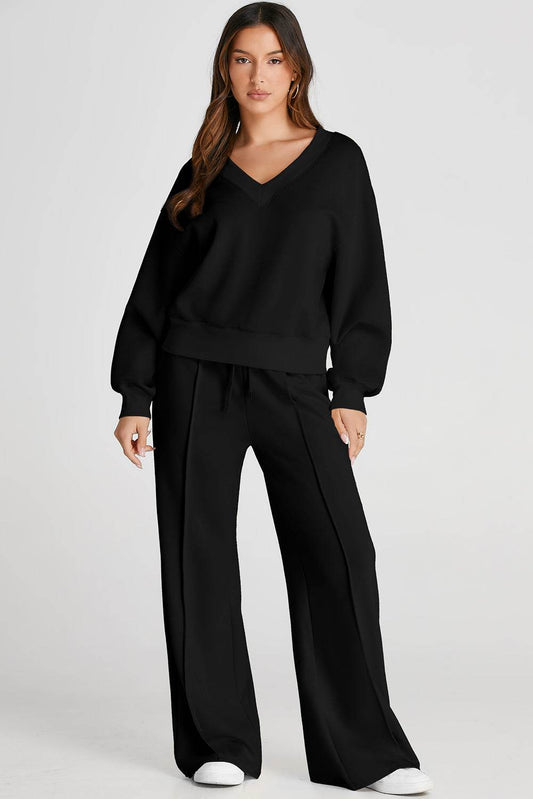 V-Neck Long Sleeve Top and Pants Active Set - Hovatok