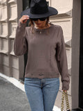 Perfee Cutout Round Neck Long Sleeve Sweater - Hovatok