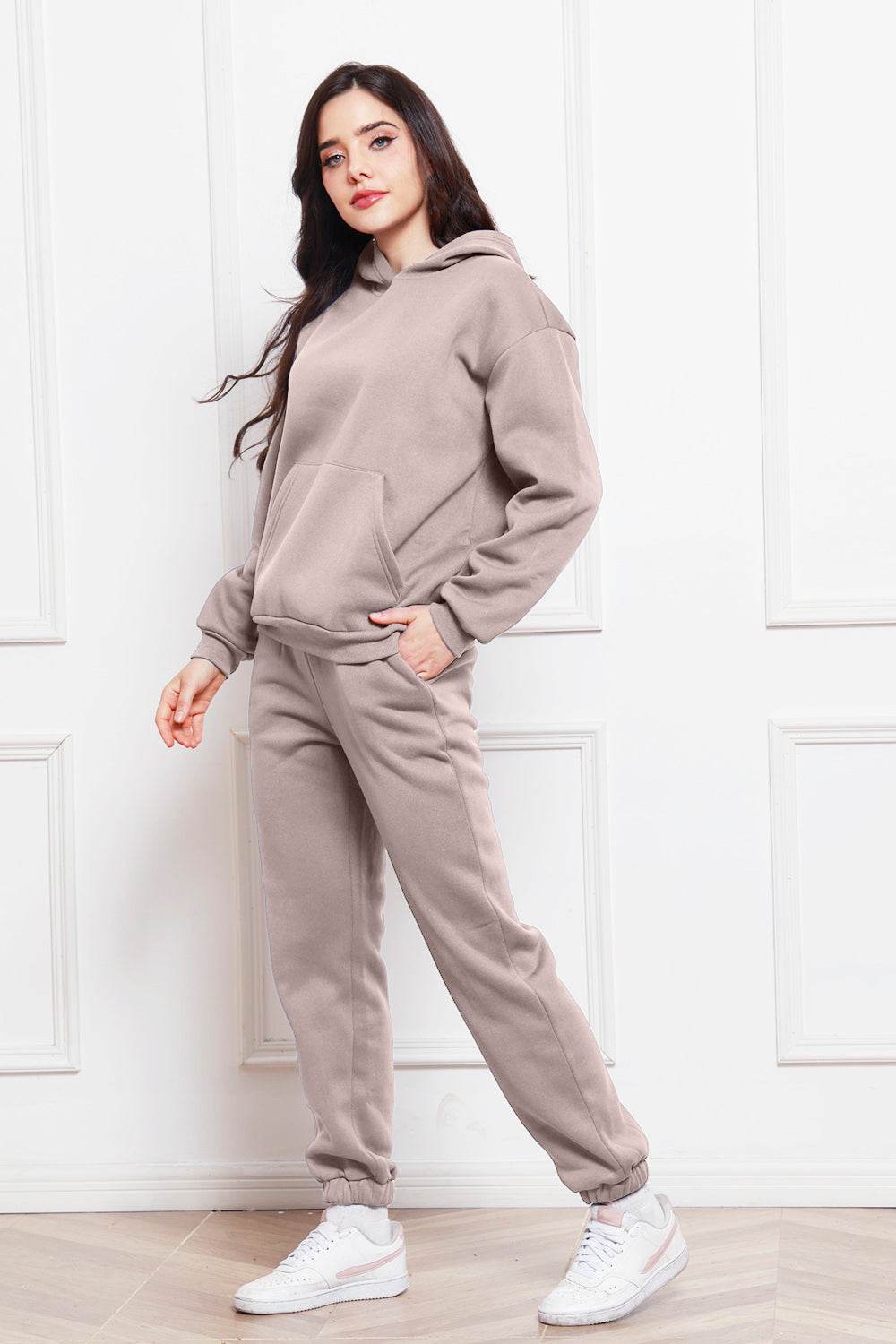 Drop Shoulder Long Sleeve Hoodie and Pants Set - Hovatok
