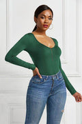 Half Zip Scoop Neck Long Sleeve Bodysuit - Hovatok