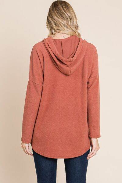 BOMBOM Contrast Drawstring Drop Shoulder Knit Hoodie - Hovatok