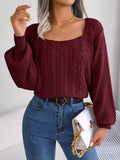 Cable-Knit Square Neck Long Sleeve Sweater - Hovatok