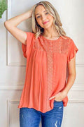 And The Why Lace Detail Ruffle Short Sleeve Blouse - Hovatok