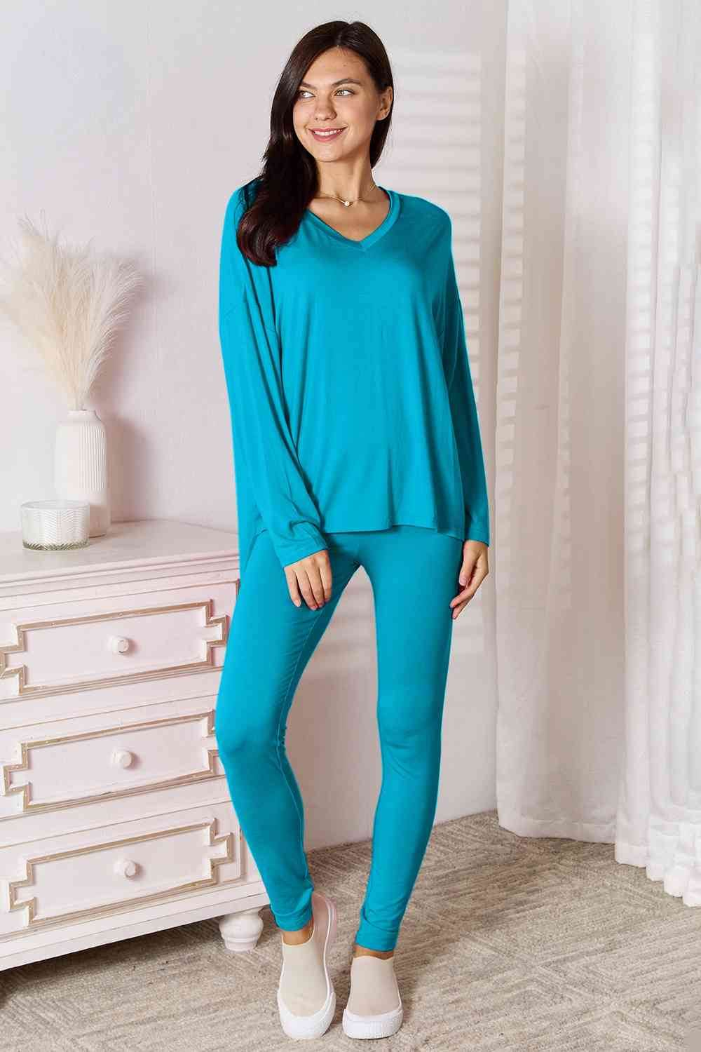 Basic Bae Full Size V-Neck Soft Rayon Long Sleeve Top and Pants Lounge Set - Hovatok