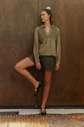 Annie Wear Smocked Front Long Sleeve Babydoll Blouse - Hovatok