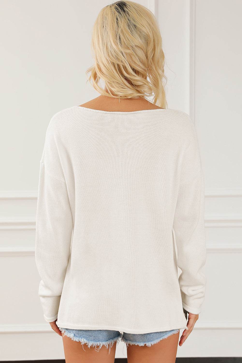 CHAMPAGNE PLEASE Long Sleeve Slit Sweater - Hovatok