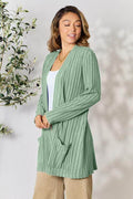 Basic Bae Full Size Ribbed Open Front Cardigan with Pockets - Hovatok