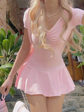 Devine Ruched Short Sleeve Mini Dress - Hovatok