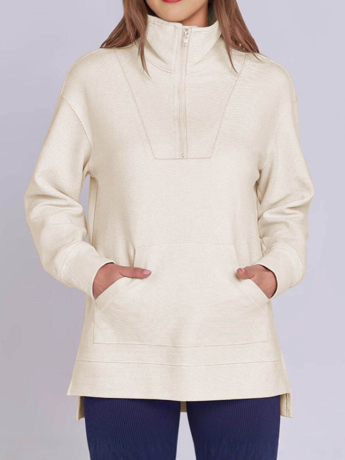 ฺHigh-Low Quarter Zip Long Sleeve Sweatshirt - Hovatok