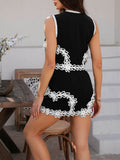 Devine Contrast Lace Vest and Skirt Set - Hovatok