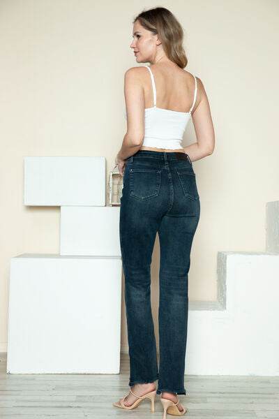 Judy Blue Full Size Button Fly Hem Destroy Straight Jeans - Hovatok