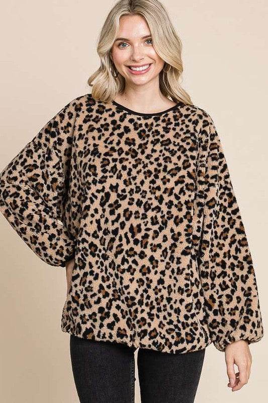 Culture Code Leopard Faux Fur Round Neck Top - Hovatok