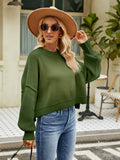 Round Neck Lantern Sleeve Sweater - Hovatok