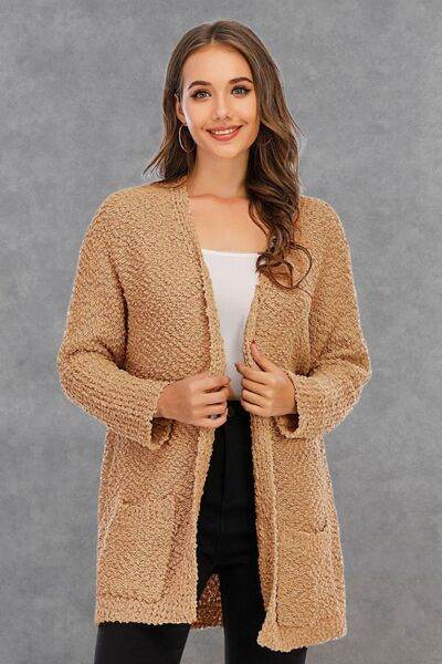 Angel Wings Pocketed Open Front Long Sleeve Cardigan - Hovatok