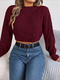 Cable-Knit Round Neck Cropped Sweater - Hovatok