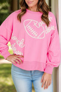 Football & Letter Round Neck Long Sleeve Sweatshirt - Hovatok