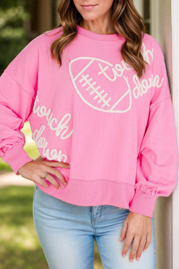 Football & Letter Round Neck Long Sleeve Sweatshirt - Hovatok