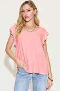 Basic Bae Full Size Bamboo Notched Ruffled Short Sleeve T-Shirt - Hovatok