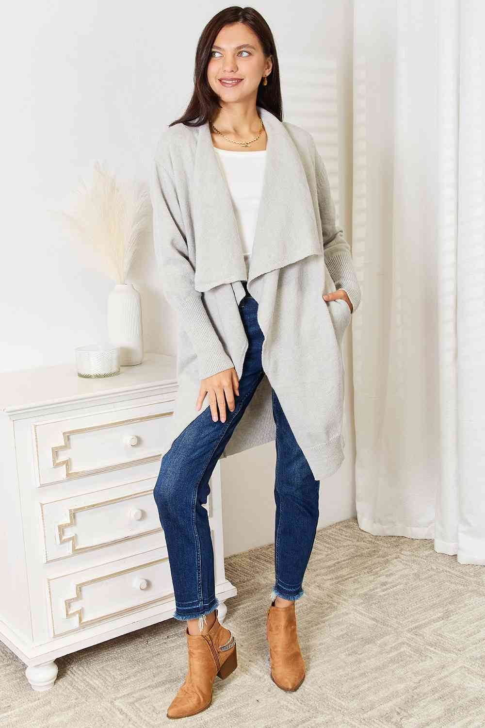 Angel Wings Open Front Duster Cardigan with Pockets - Hovatok