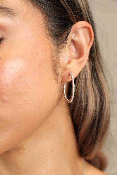 Adored Inlaid Moissanite 925 Sterling Silver Hoop Earrings - Hovatok