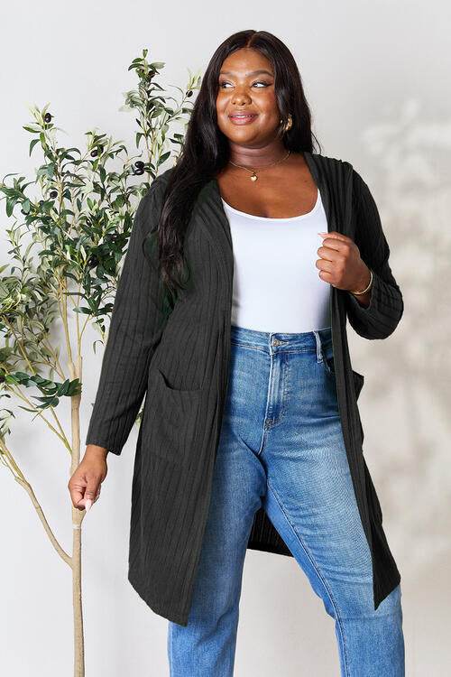 Basic Bae Full Size Hooded Sweater Cardigan - Hovatok
