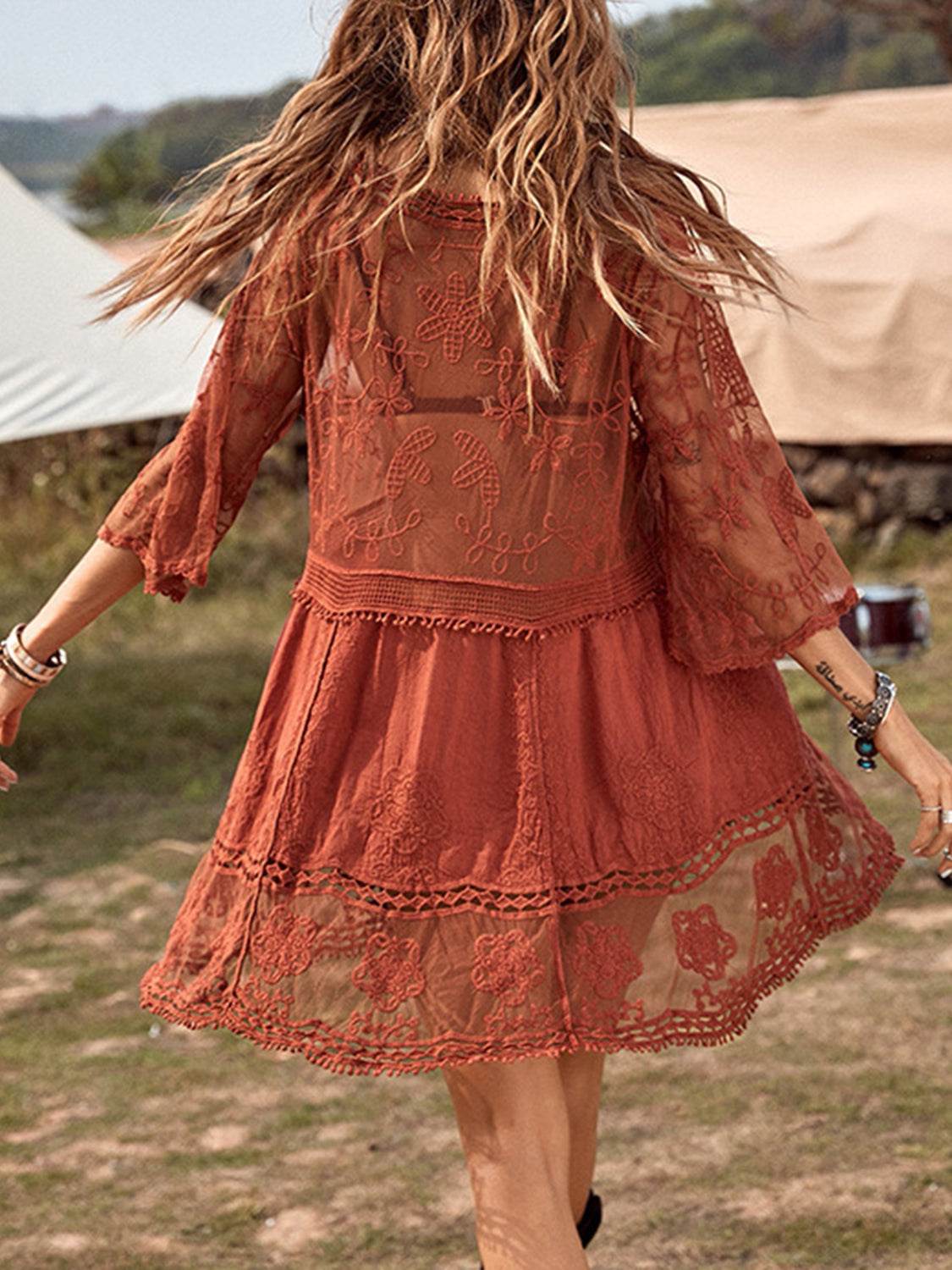Lace Detail Plunge Cover-Up Dress - Hovatok