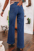 Front Pocket Patch High Waisted Wide Leg Jeans - Hovatok