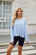 Cutout Back Round Neck Long Sleeve T-Shirt - Hovatok
