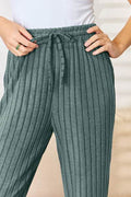 Basic Bae Full Size Ribbed Drawstring Hooded Top and Straight Pants Set - Hovatok