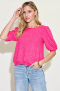 Zenana Round Neck Lantern Half Sleeve Sweater - Hovatok