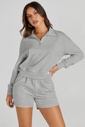 Half Button Sweatshirt and Shorts Active Set - Hovatok