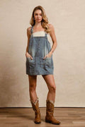 BiBi Washed Adjustable Strap Denim Overall Dress - Hovatok