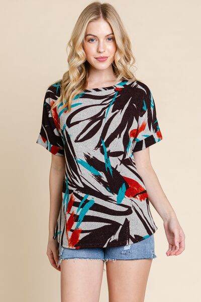BOMBOM Printed Round Neck Short Sleeve T-Shirt - Hovatok